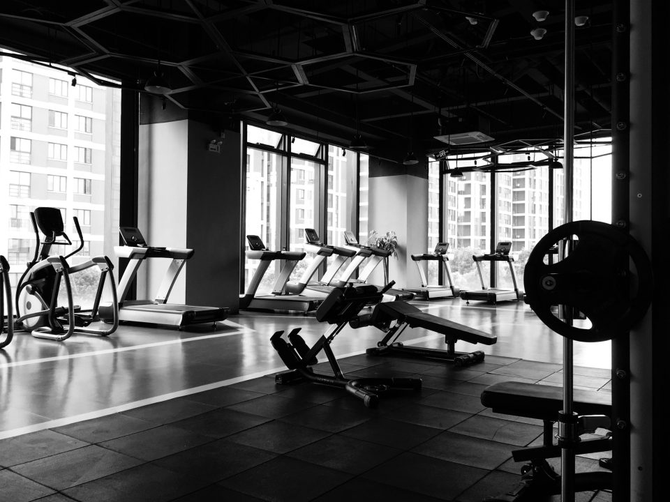 Gym interior in black and white