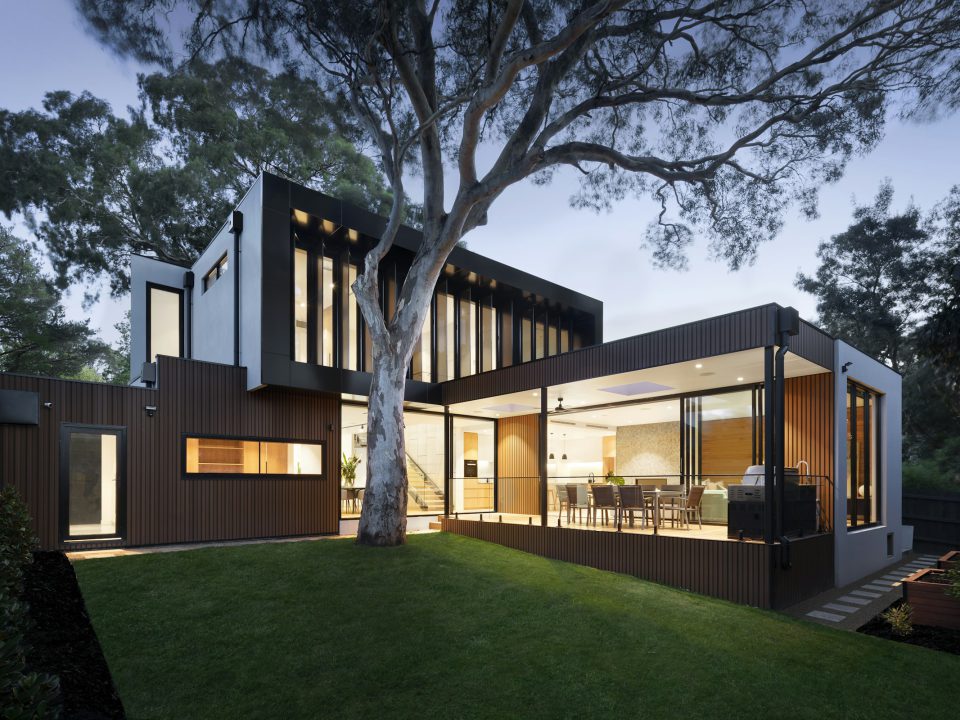 Modern house at dusk