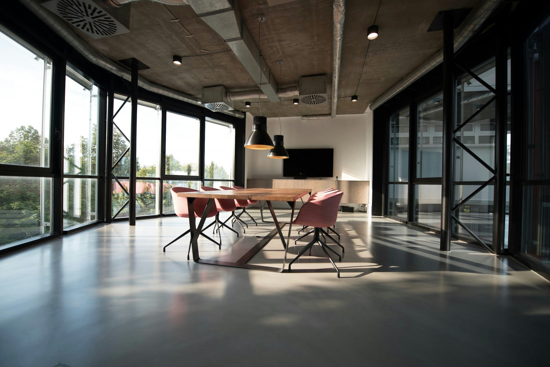 Open plan office with meeting table
